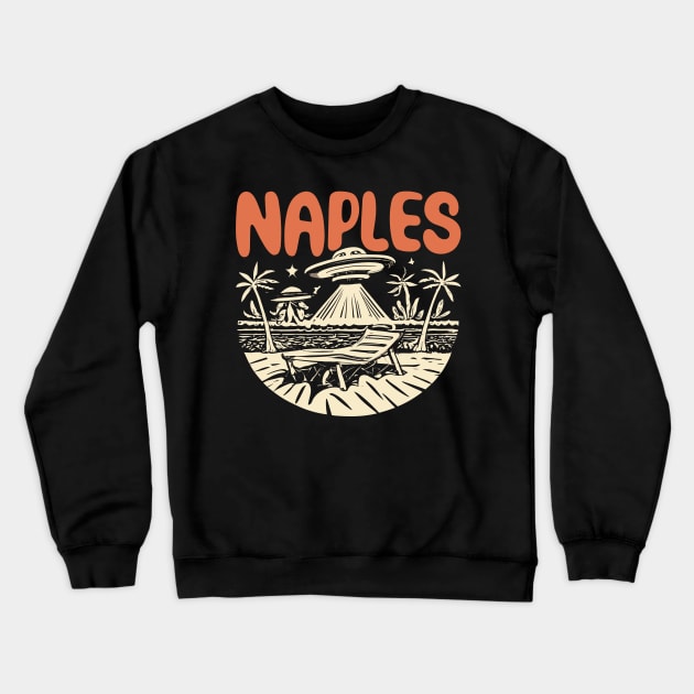 Naples Retro UFO Illustration - Quirky Space Art Crewneck Sweatshirt by TeeTrendz